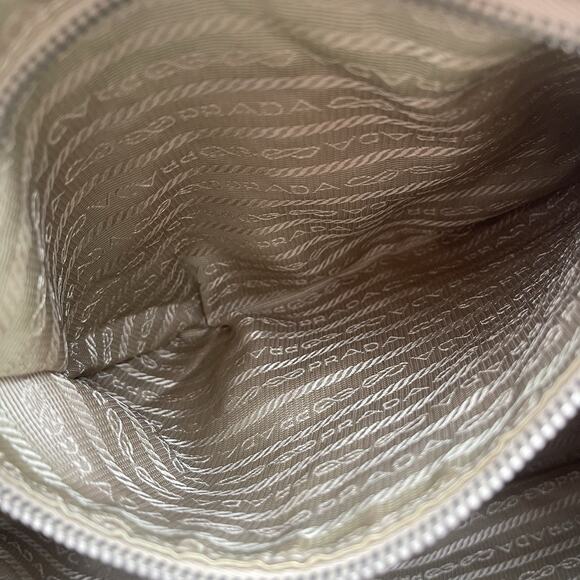 Prada Tessuto Hobo Shoulder Bag Embossed Logo White Leather - Picture 15 of 16